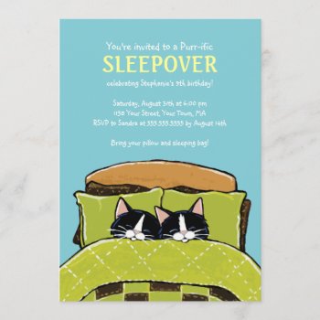 Sleeping Kitten Slumber Party Invitations by LisaMarieArt at Zazzle