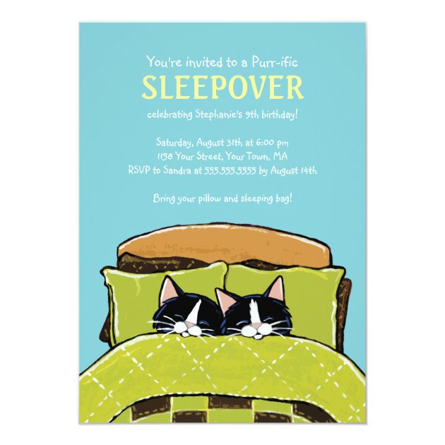 Sleeping Kitten Slumber Party Invitations