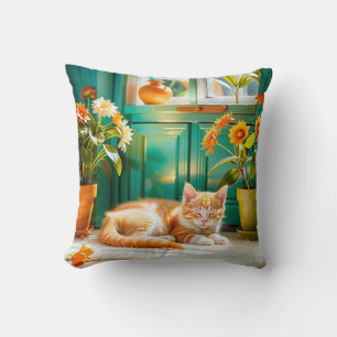 Sleeping kitten throw pillow