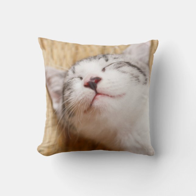 Sleeping Kitten Throw Pillow (Front)