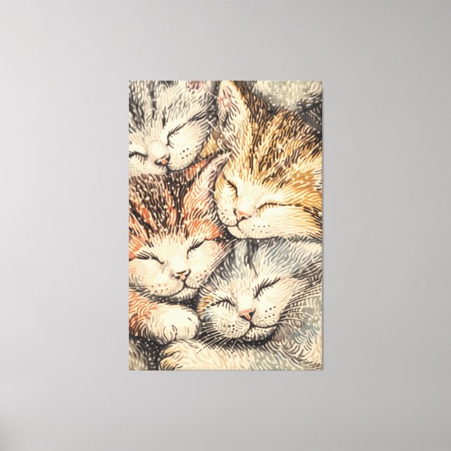 Sleeping Kittens - Pointillism Art Canvas Print (Front)