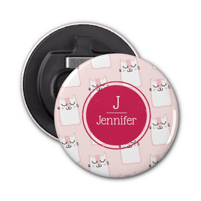 Sleeping Kitty Cat Pattern Monogram Bottle Opener (Front)