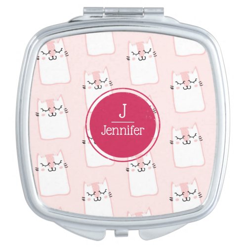 Sleeping Kitty Cat Pattern Monogram Compact Mirror