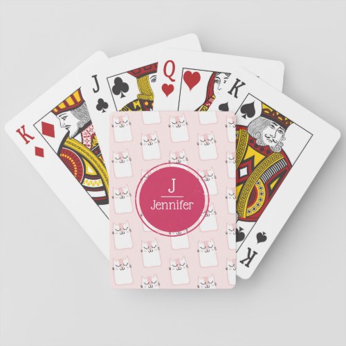 Sleeping Kitty Cat Pattern Monogram Poker Cards