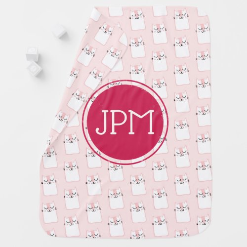 Sleeping Kitty Cat Pattern Monogram Stroller Blanket