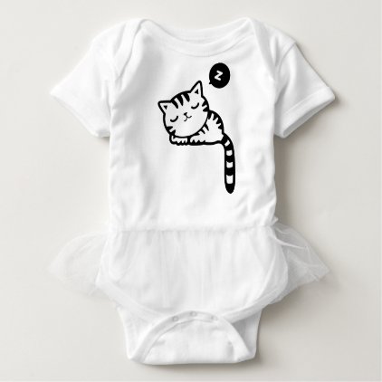 Sleeping Kitty Drawing Baby Bodysuit