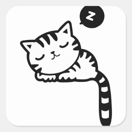 Sleeping Kitty Drawing Square Sticker