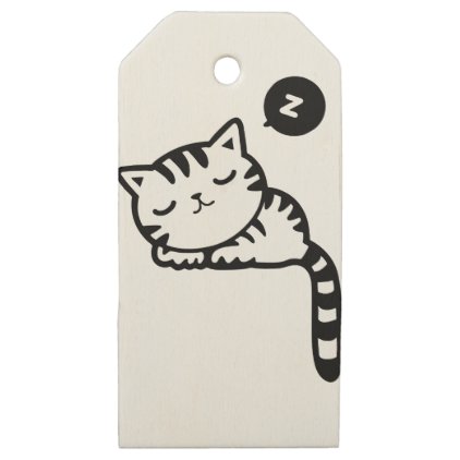 Sleeping Kitty Drawing Wooden Gift Tags