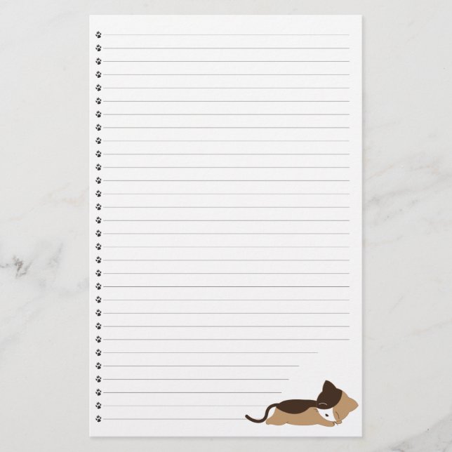 Sleeping  Kitty  Lined Pet Stationery (Front)