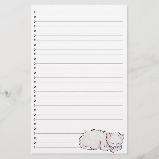 Sleeping Kitty Lined Stationery (Front)