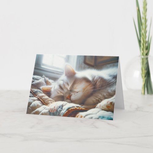 Sleeping Kitty On Old Quilt Birthday Card