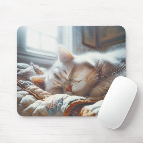 Sleeping Kitty On Old Quilt Mouse Pad