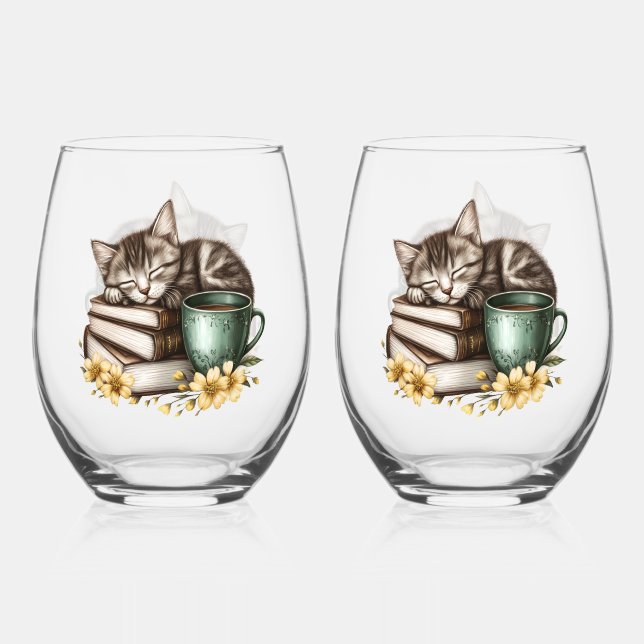 Sleeping Kitty Precious Kitty Stemless Wine Glass (Back)
