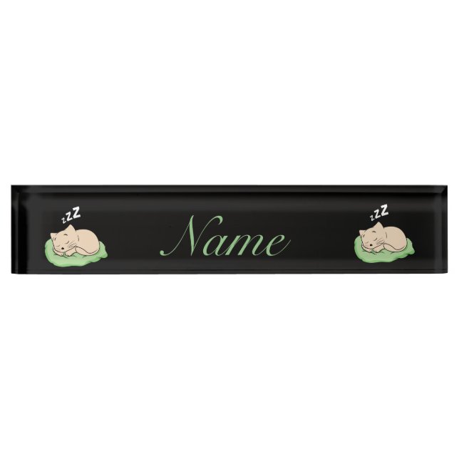 Sleeping Kitty Thunder_Cove Desk Name Plate (Front)