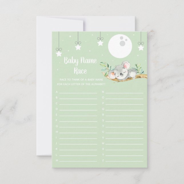 Sleeping Koala Baby Shower Game Baby Name Race Inv Invitation (Front)