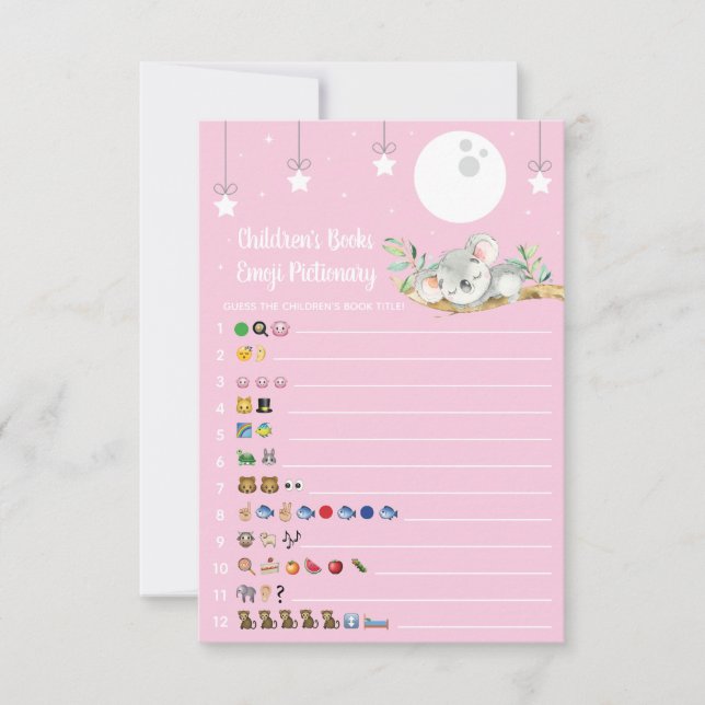 Sleeping Koala Baby Shower Game Emoji Pictionary I Invitation (Front)