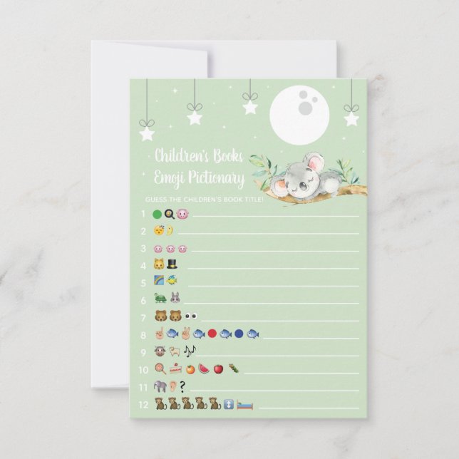 Sleeping Koala Baby Shower Game Emoji Pictionary I Invitation (Front)