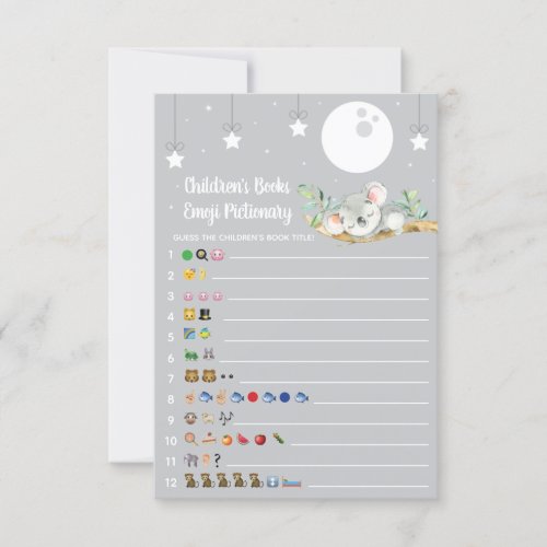 Sleeping Koala Baby Shower Game Emoji Pictionary Invitation