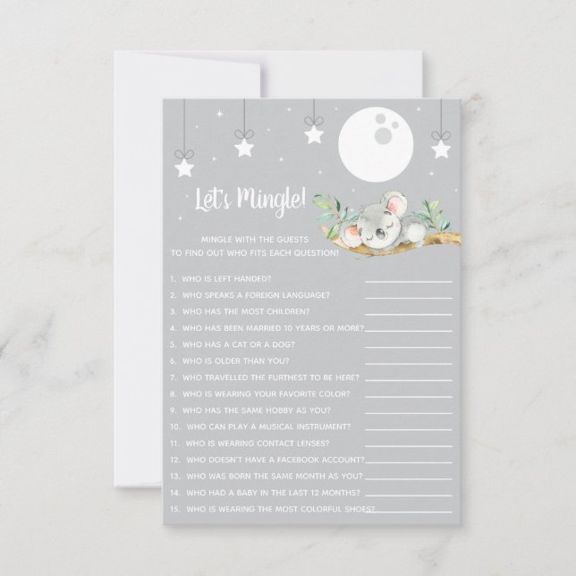Sleeping Koala Baby Shower Game Let's Mingle! Invitation (Front)