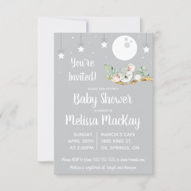 Sleeping Koala Baby Shower Invitation (Front)