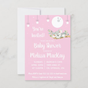 Sleeping Koala Baby Shower Pink Invitation