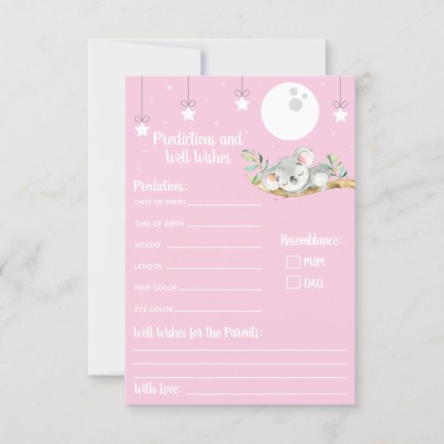 Sleeping Koala Baby Shower Predictions  Well Wish Invitation