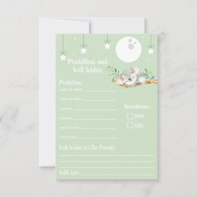 Sleeping Koala Baby Shower Predictions & Well Wish Invitation (Front)