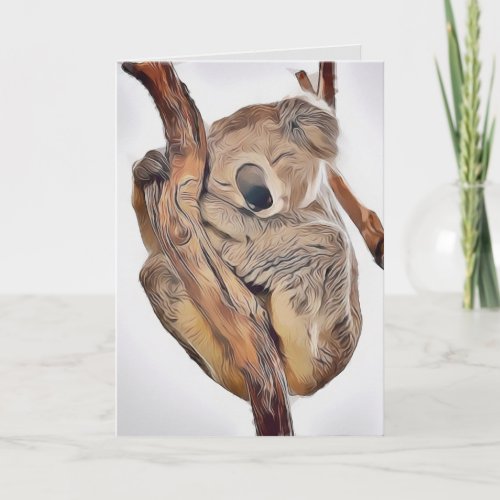 Sleeping Koala In Tree Photo Art Cool Modern Blank Card