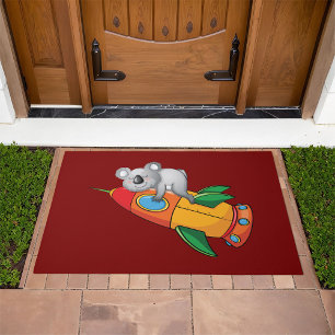 Sleeping Koala on Colorful Rocket Doormat