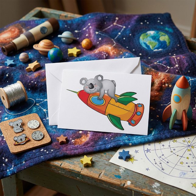 Sleeping Koala on Colorful Rocket  Invitation (Creator Uploaded)