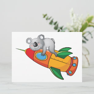 Sleeping Koala on Colorful Rocket Invitation