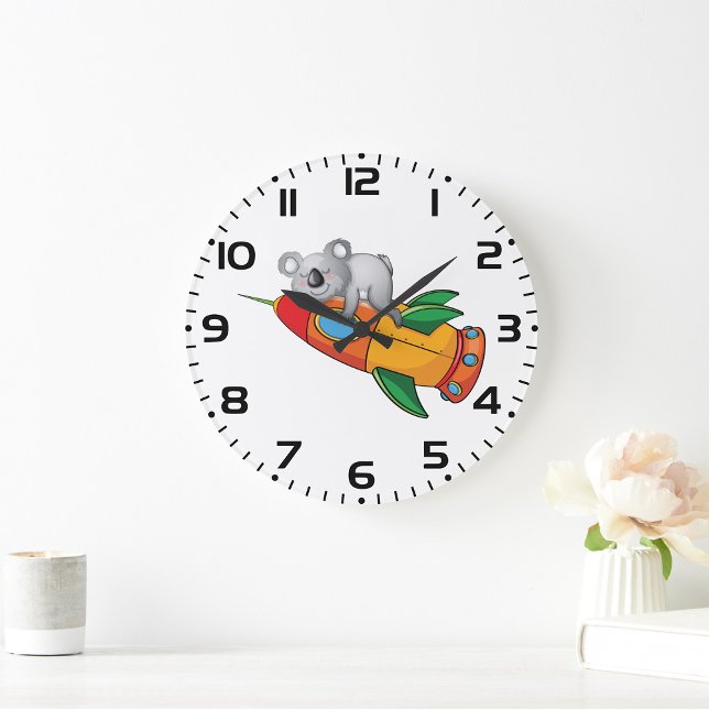 Sleeping Koala on Colorful Rocket  Large Clock (Creator Uploaded)