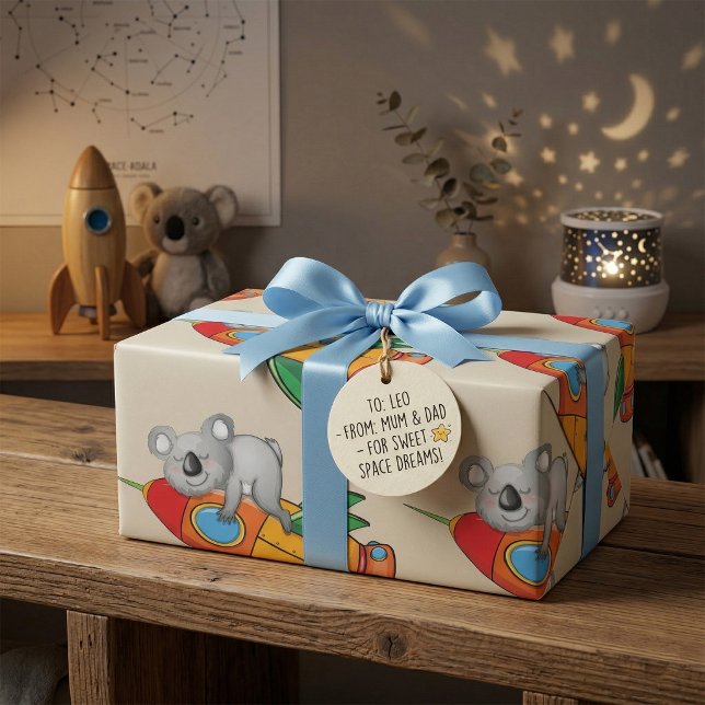 Sleeping Koala on Colorful Rocket  Wrapping Paper (Creator Uploaded)