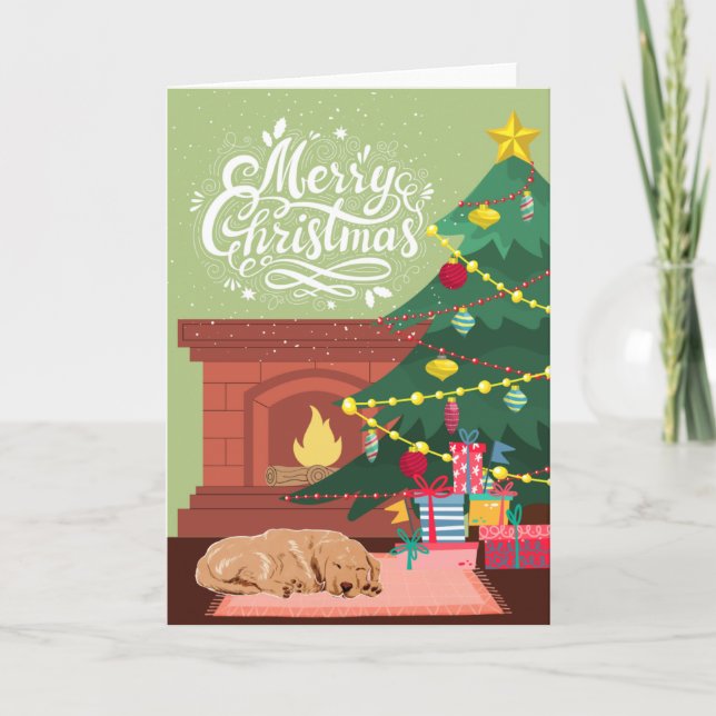 Sleeping Labrador Retriever Home Merry Christmas  Holiday Card (Front)