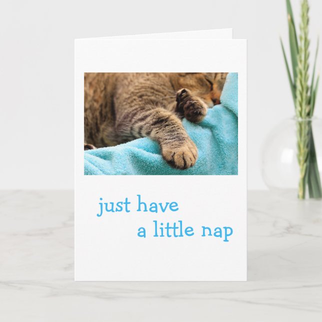 Sleeping Lazy Cat Get Well Card (Front)