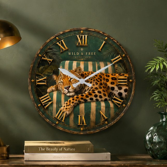 Sleeping Leopard Luxury Jungle  Large Clock (Creator Uploaded)