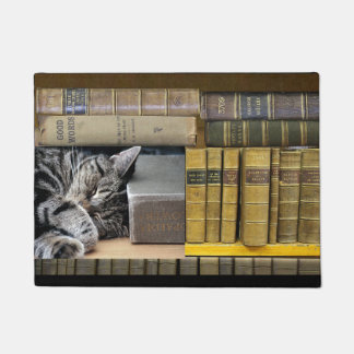 Sleeping Library Book Cat Doormat