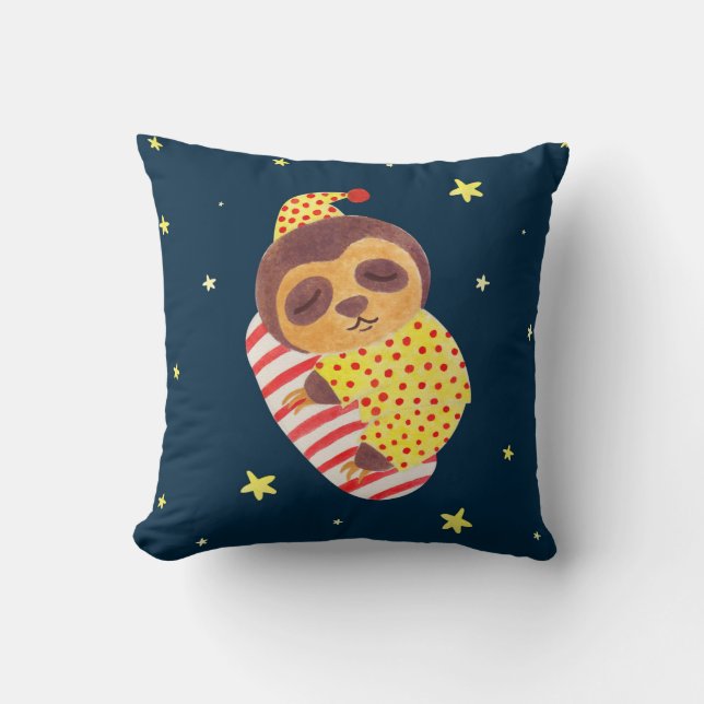 Sleeping Like a Sloth Throw Pillow (Front)