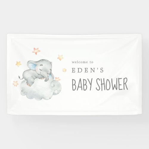 Sleeping Little Elephant Boy Baby Shower Welcome Banner