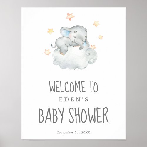 Sleeping Little Elephant Boy Baby Shower Welcome Poster