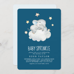 Sleeping Little Elephant Boy Navy Baby Sprinkle Invitation