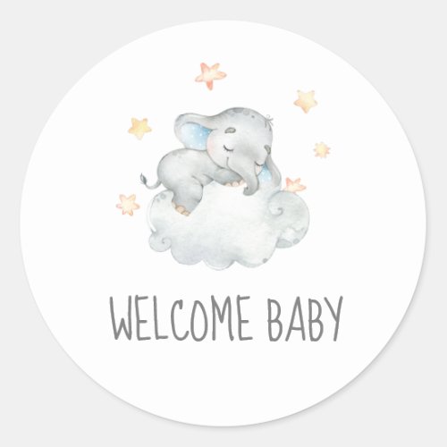 Sleeping Little Elephant Boy Welcome Baby Shower Classic Round Sticker