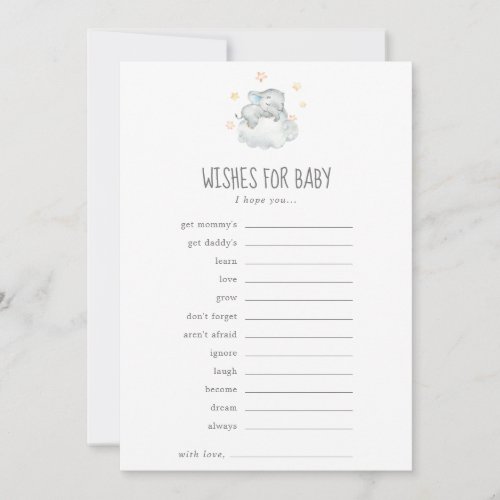 Sleeping Little Elephant Boy Wishes for Baby Game Advice Card