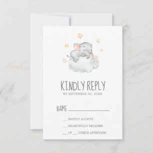 Sleeping Little Elephant Girl Baby Shower RSVP Card
