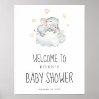 Sleeping Little Elephant Girl Baby Shower Welcome Poster