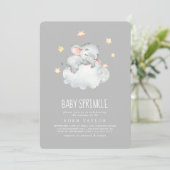 Sleeping Little Elephant Girl | Gray Baby Sprinkle Invitation (Standing Front)