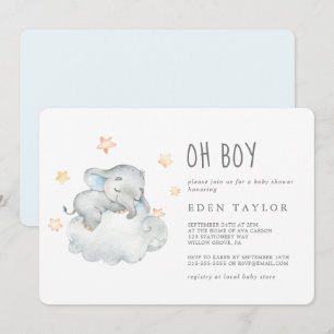 Sleeping Little Elephant Oh Boy Baby Shower Invitation