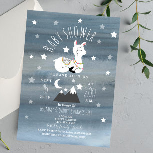 Sleeping Llama Baby Mountains Stars Baby Shower Invitation