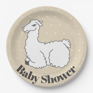 Sleeping Llama & White Swiss Dots Baby Shower Paper Plates