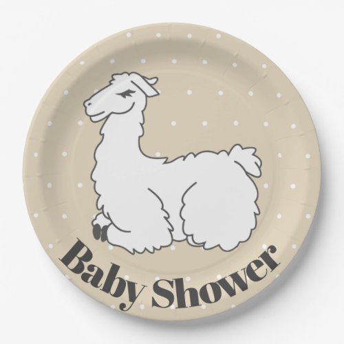 Sleeping Llama  White Swiss Dots Baby Shower Paper Plates